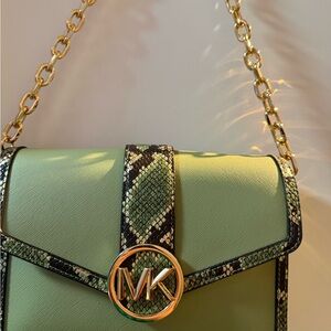 Michael Kors Green and Black Snake Print Shoulder Bag